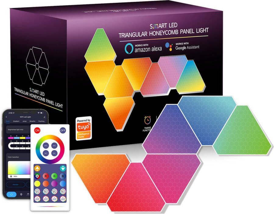 APO Electronics Triangles Starter Kit Triangel Hexagon Led Panelen 6 Stuks RGB LED Panelen Met App & Afstandsbediening
