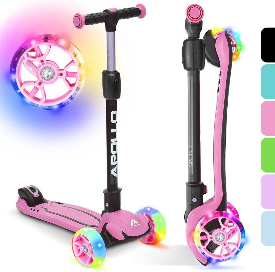 Apollo KidsPro 4 Kinderstep Opvouwbare Step in Hoogte Verstelbare Driewielige Step Led-scooter voor Kinderen vanaf 3 Jaar Led-Wielen voor Jongens en Meisjes