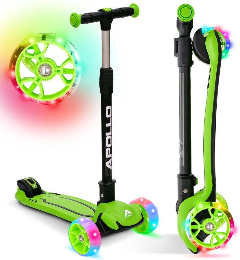Apollo KidsPro 4 Kinderstep Opvouwbare Step in Hoogte Verstelbare Driewielige Step Led-scooter voor Kinderen vanaf 3 Jaar Led-Wielen voor Jongens en Meisjes