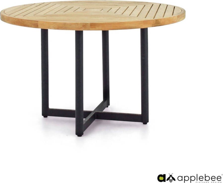 Apple Bee tuinmeubelen Jakarta dining table Ø 120x76h top SVLK teak Natural base aluminium Black