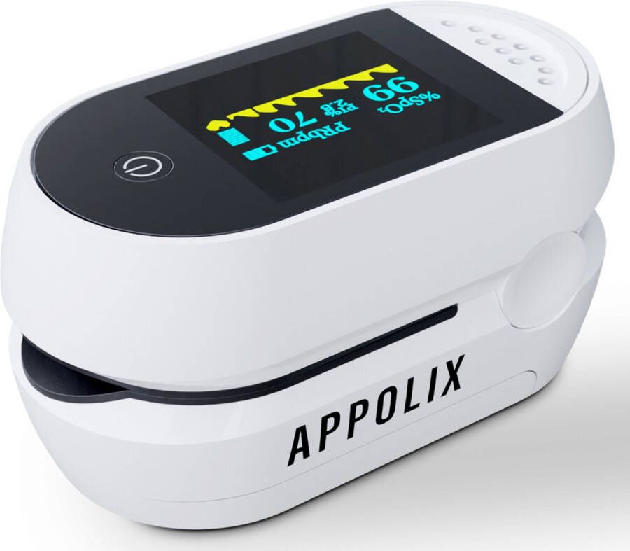 Appolix Saturatiemeter zuurstofmeter vinger Bloeddrukmeter Oximeter Hart Bloed & Zuurstofmeter Medische kwalificatie Incl. Batterijen & Koord Wit