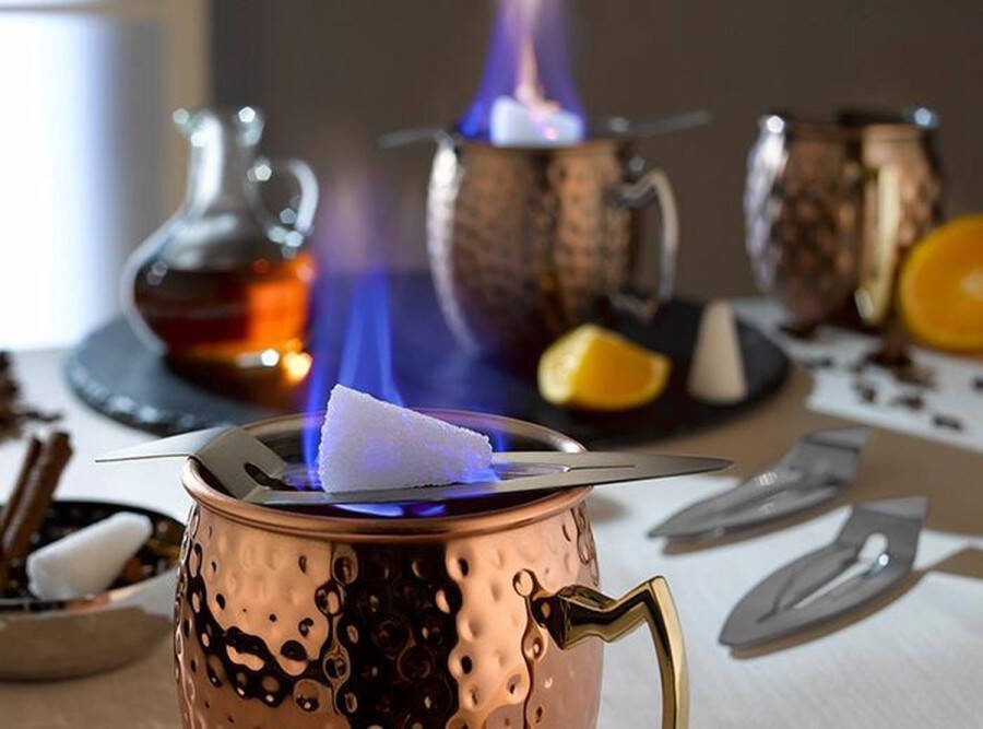 APS-Germany Glühweinmaker Feuerzangen- cocktailset met 2 moscow mule bekers