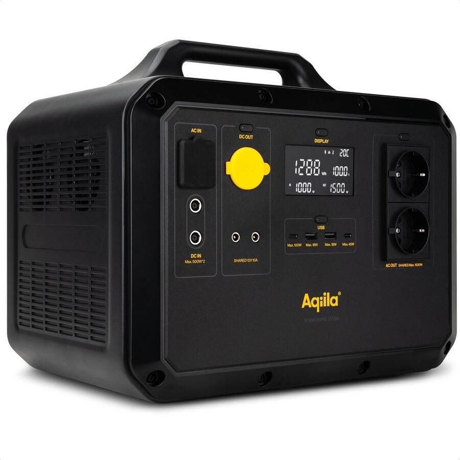 Aqiila Portable Powerstation 1568Wh 1500W Extreem Lange Levensduur Draagbaar LiFePo4 Powerbank met Stopcontact Power Station Generator Powerbird S1500