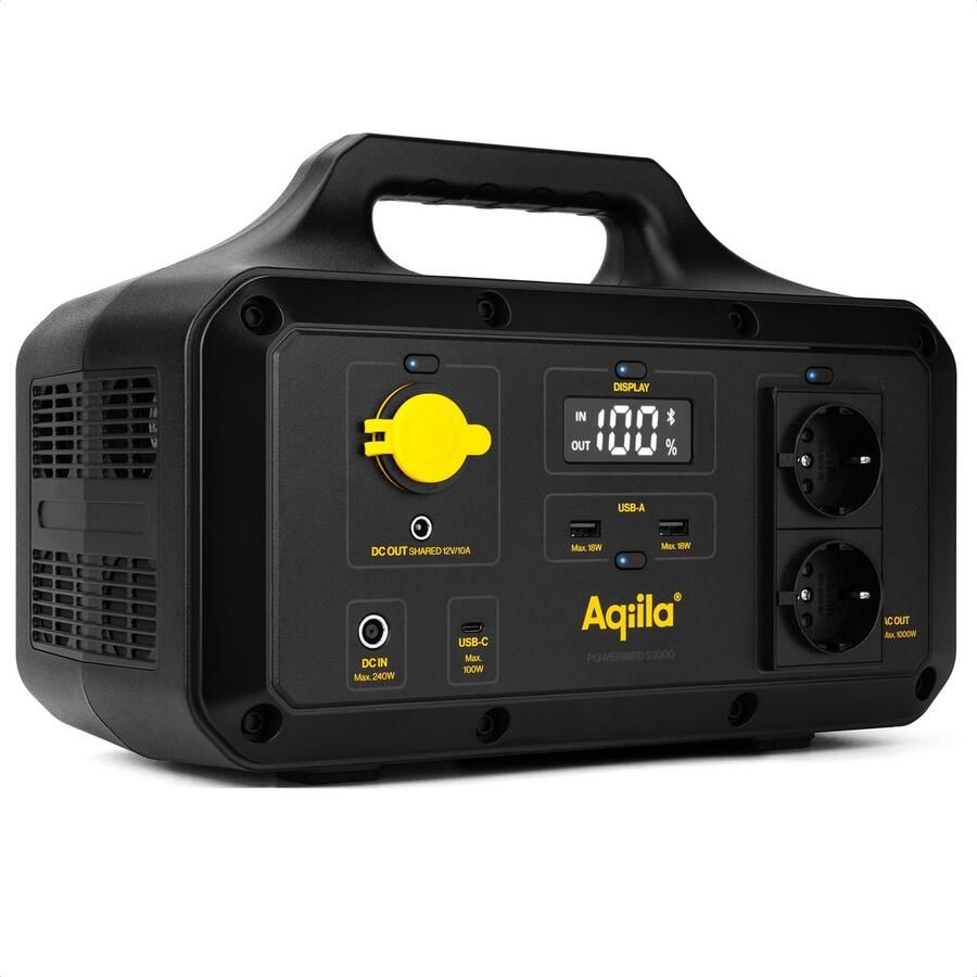 Aqiila Portable Powerstation 768Wh 1000W Extreem Lange Levensduur Draagbaar LiFePo4 Powerbank met Stopcontact Power Station Generator Powerbird S1000