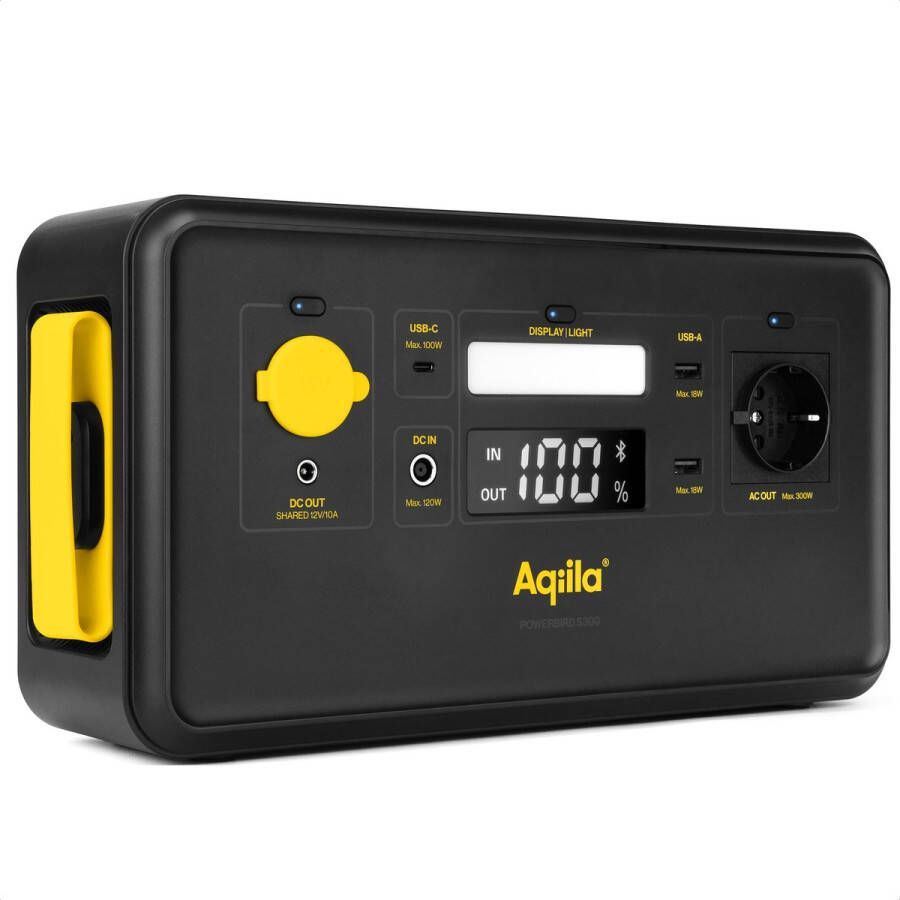 Aqiila Portable Powerstation 294Wh 300W Extreem Lange Levensduur Draagbaar LiFePo4 Powerbank met Stopcontact Power Station Generator Powerbird S300