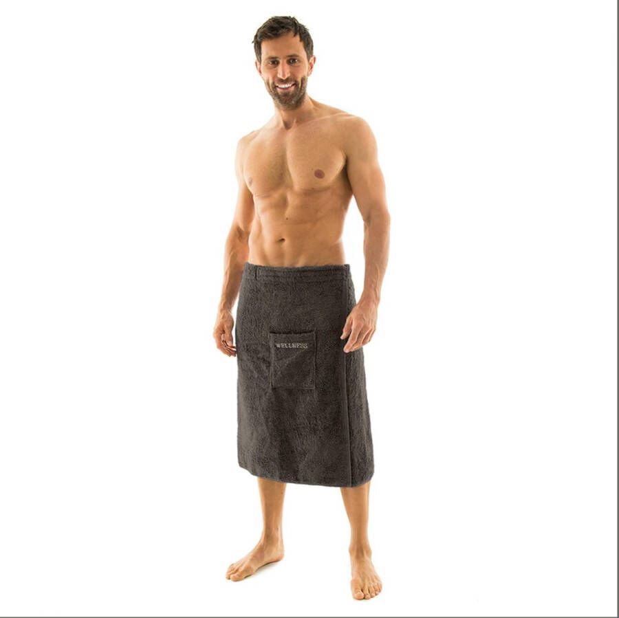 Aqua-textil Saunakilt heren 70x160cm Antraciet grijs 100% Katoen badstof Voor wellness sauna spa sauna kilt met elastiek klittenbandsluiting