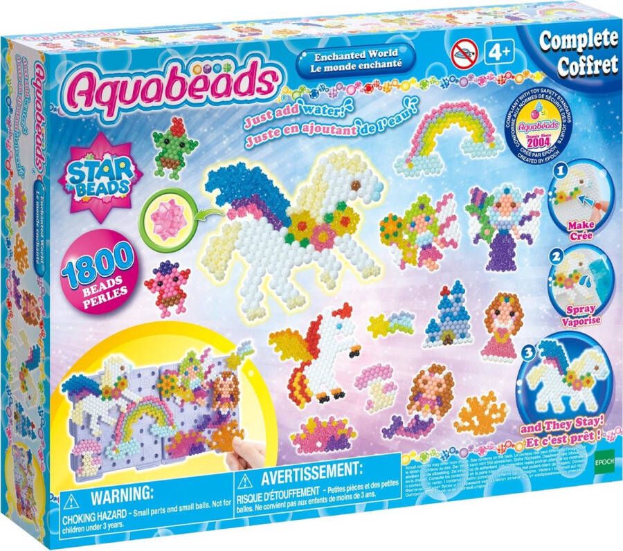 Aquabeads de betoverde wereld set- knutselen met water- 1800 parels- 2 creatieborden- 14 creaties -legbord-sproeier