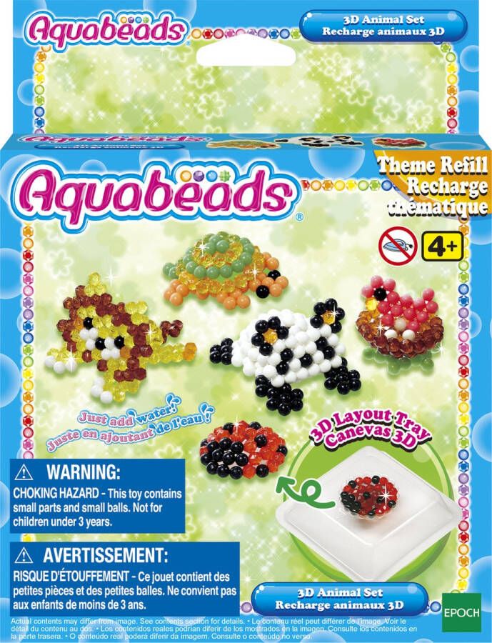 Aquabeads thema navulling 3D dierenset-610 parels- 5 creaties te maken- 3D