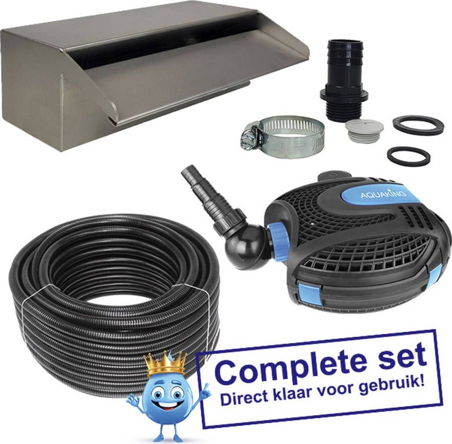 Aquaking RVS Waterval 30 cm Complete Set met Pomp Fontein Vijverpomp Vijver Pomp Vijverpompen Waterval Vijverpomp voor in Vijver Elektrische Pomp Vijverpompen voor onder Water Waterval voor Vijver RVS