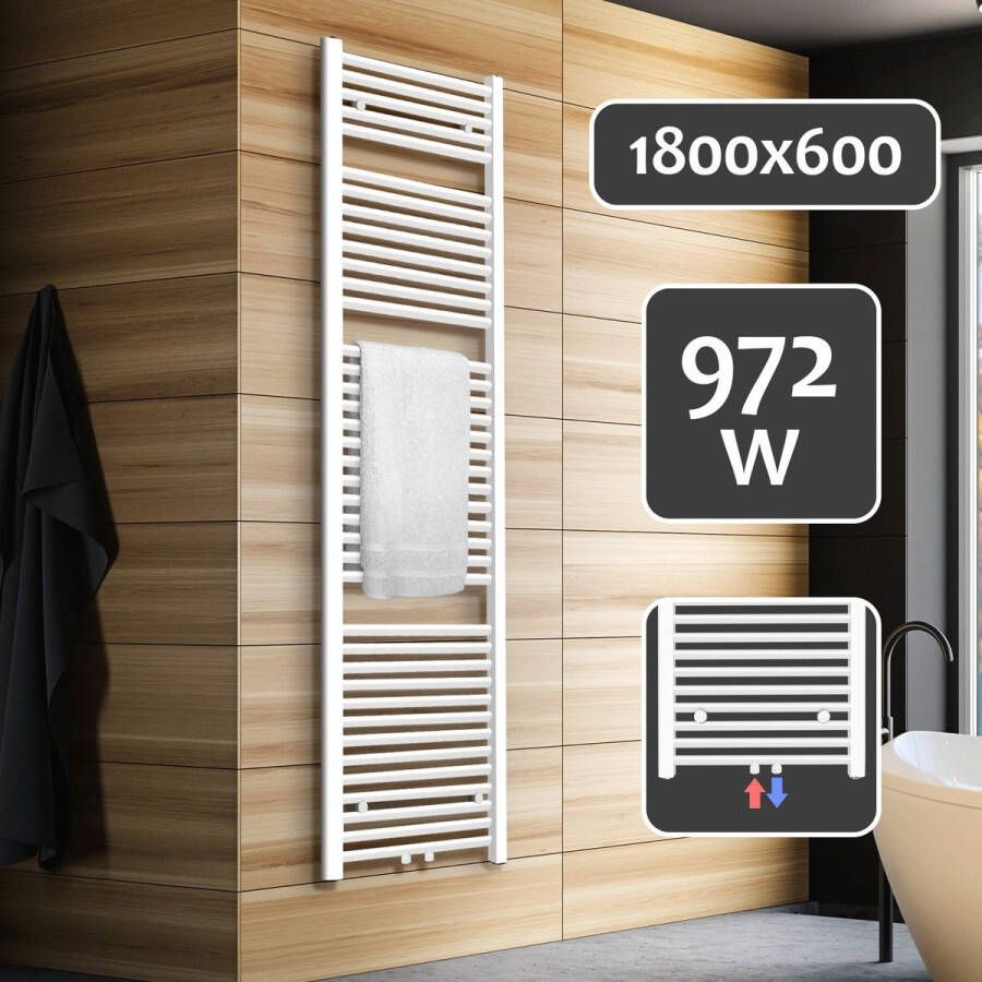 Aquamarin Badkamerradiator Verticaal Handdoekradiator Middenaansluiting Verwarming Badkamer 703W 120 x 60 x 10 3 cm Wit