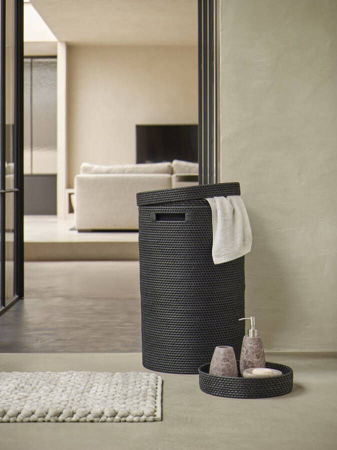 Aquanova Cino Wasmand Met Deksel | Zwart | Hout