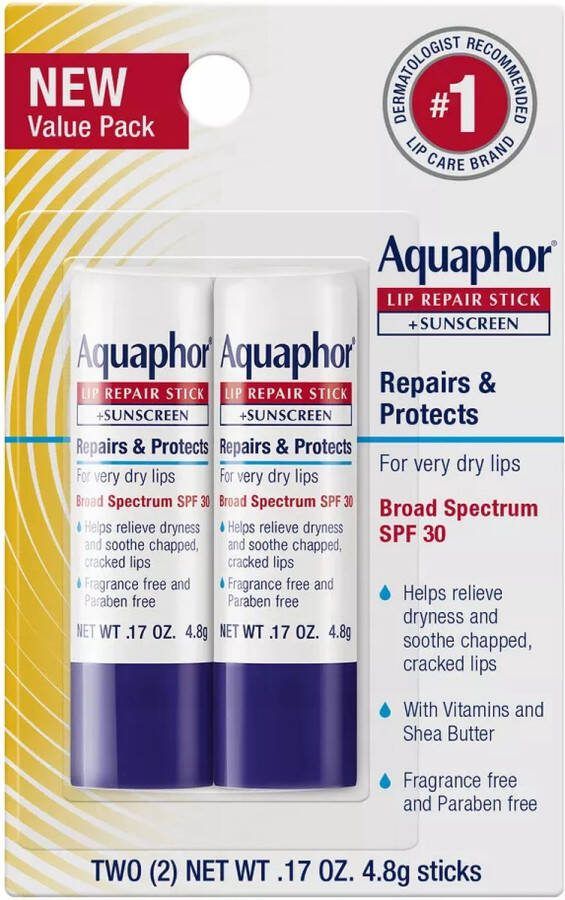 Aquaphor Lip Balm Repair Stick voor lippen SPF30 2 stuks