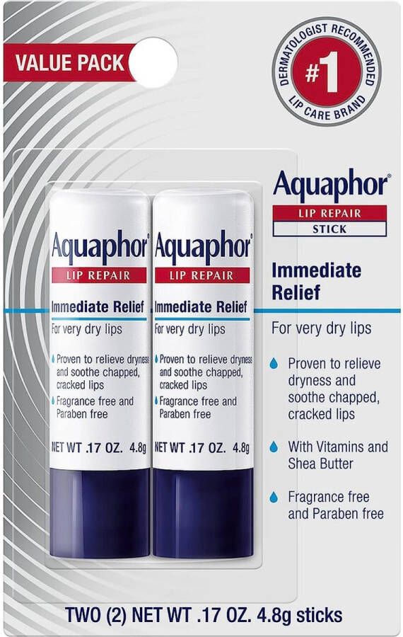 Aquaphor Lip Repair Stick Lipbeschermer Hydraterende lippenbalsem 2 stuks