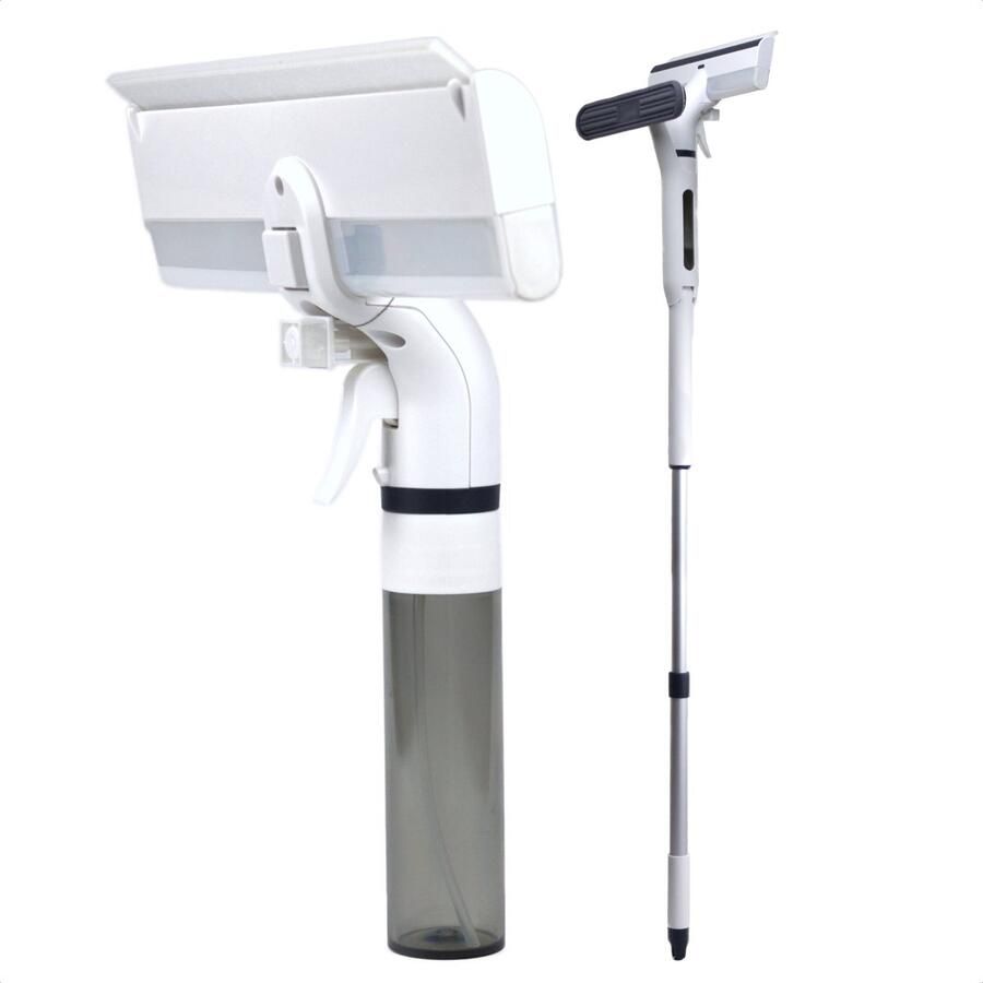 Aquila 4-in-1 Raamwisser met Telescoopsteel en Spons & Spray Functie Ramenwasser Telescopisch met Steel tot 110cm Uitschuifbare Ramenwisser & Raamtrekker Raamwasser Ramen Wassen Lange Steel