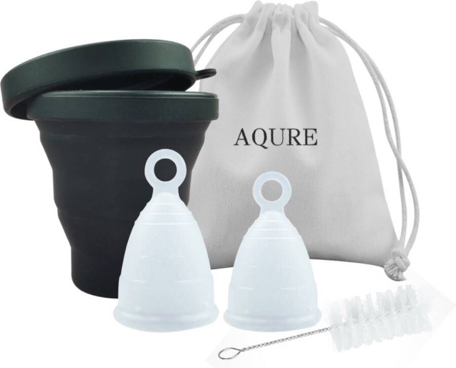 AQURE Menstruatiecup 5-in-1 Set Incl. Sterilisator Complete Set voor Beginners Maat S & L Betere Grip Duurzaam GRATIS printbare period tracker