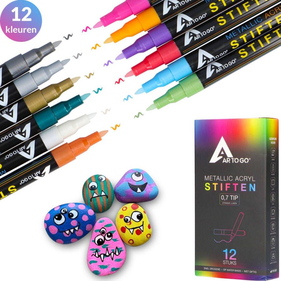 Ar-To-Go Stiften Verfstiften 0.7 tip Acrylstiften Happy Stones 12 kleuren Acrylverf Pennen