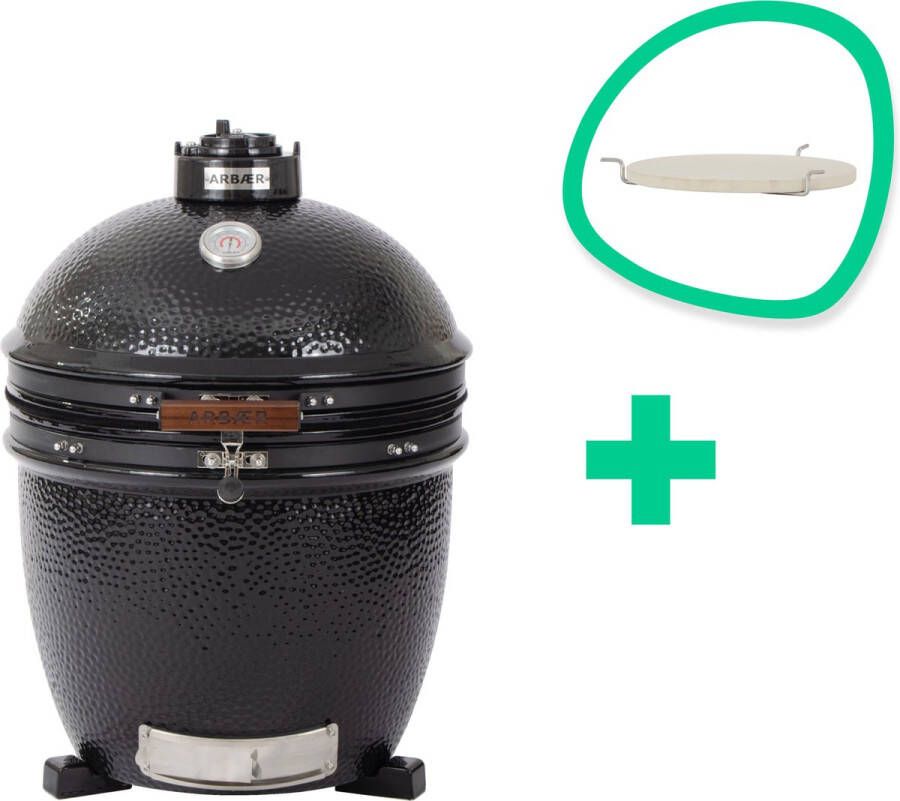 Arbær Arbaer Kamado BBQ Medium Ø 16 inch met Frame Houtskool Barbecue inclusief Hitteschild en Verhogingsrek Keramisch Zwart