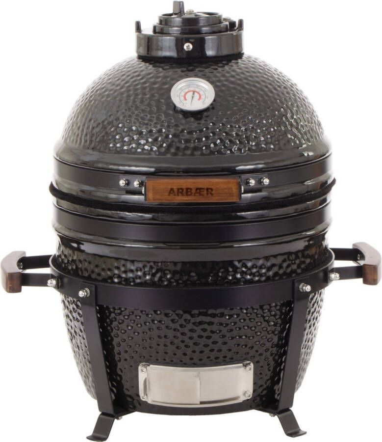 Arbaer Kamado Barbecue Medium Ø 16 Inch Houtskool BBQ Tafelmodel BBQ Met Frame Keramisch Zwart