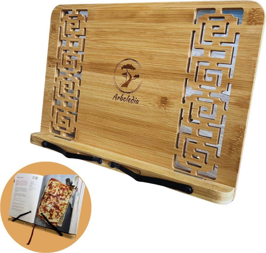 Arboledia Boekenstandaard Bamboe Boekensteun Boekstandaard Boekenhouder Boekenstandaard Hout Tabletstandaard Laptopstandaard 24x34cm Kookboekstandaard