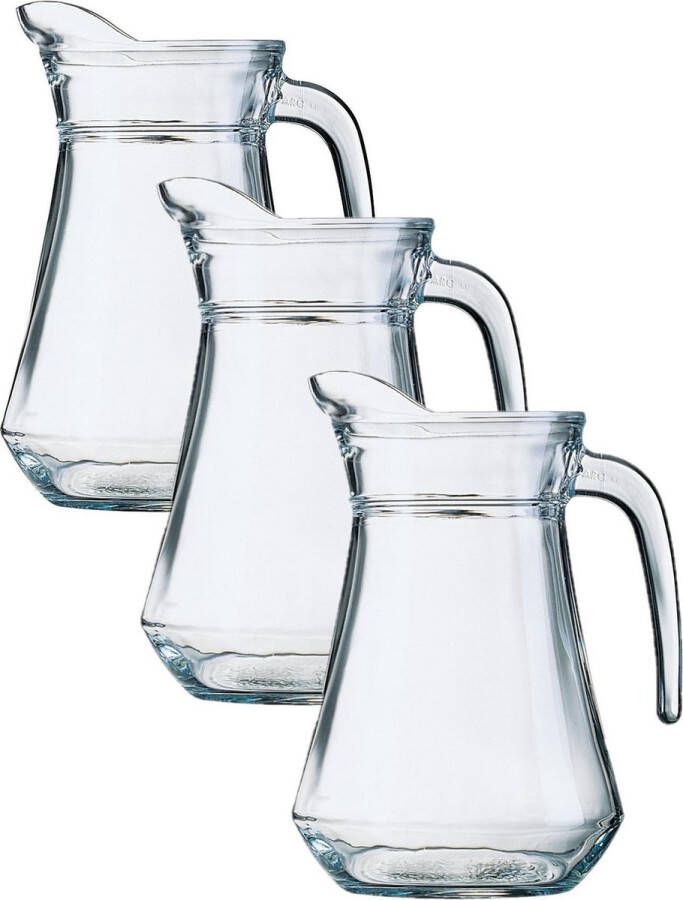 Arcoroc 3x stuks glazen schenkkan karaf 1 liter Sapkannen waterkannen schenkkannen