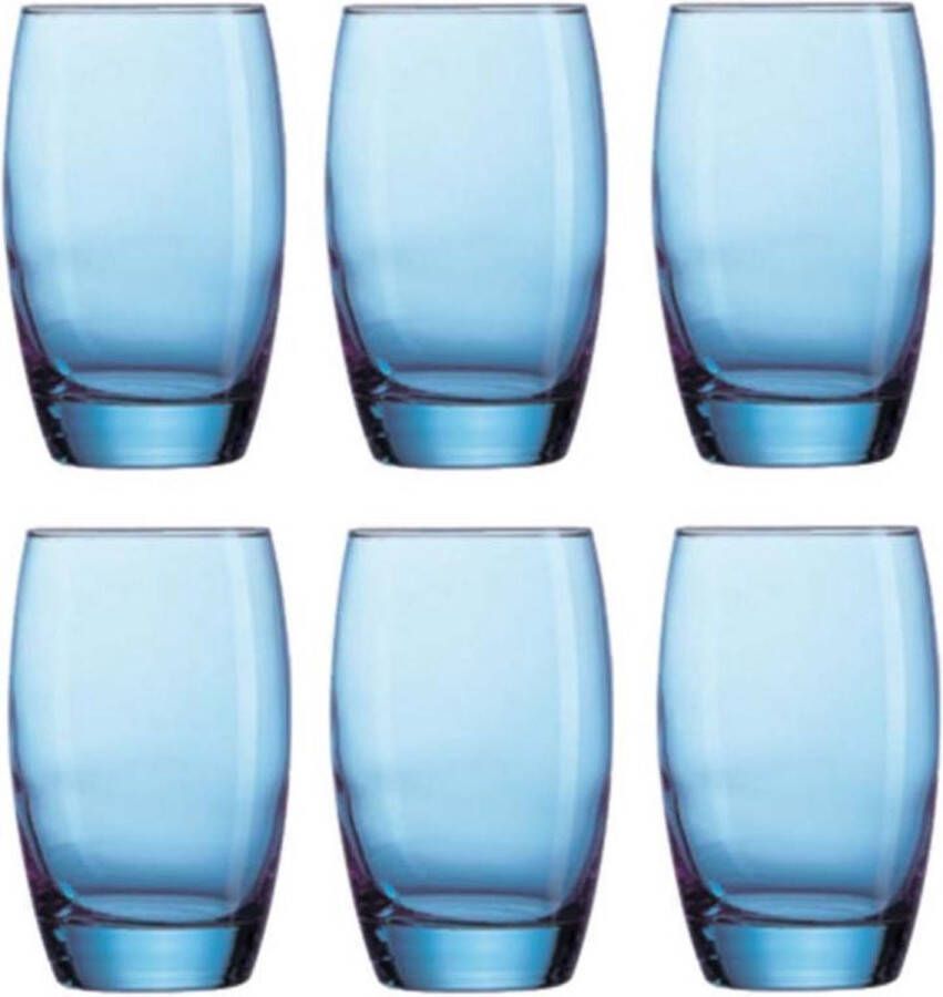 Arcoroc 12x Stuks waterglazen drinkglazen transparant blauw 350 ml Glazen Drinkglas waterglas sapglas