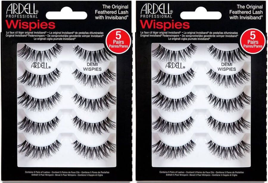 Ardell 2 x Demi Wispies Multipack 5 paar Nepwimpers van Echt haar Gemiddeld volume gemiddelde lengte Uitlopend Signature Wispies-stijl met kriskras bevedering en krul