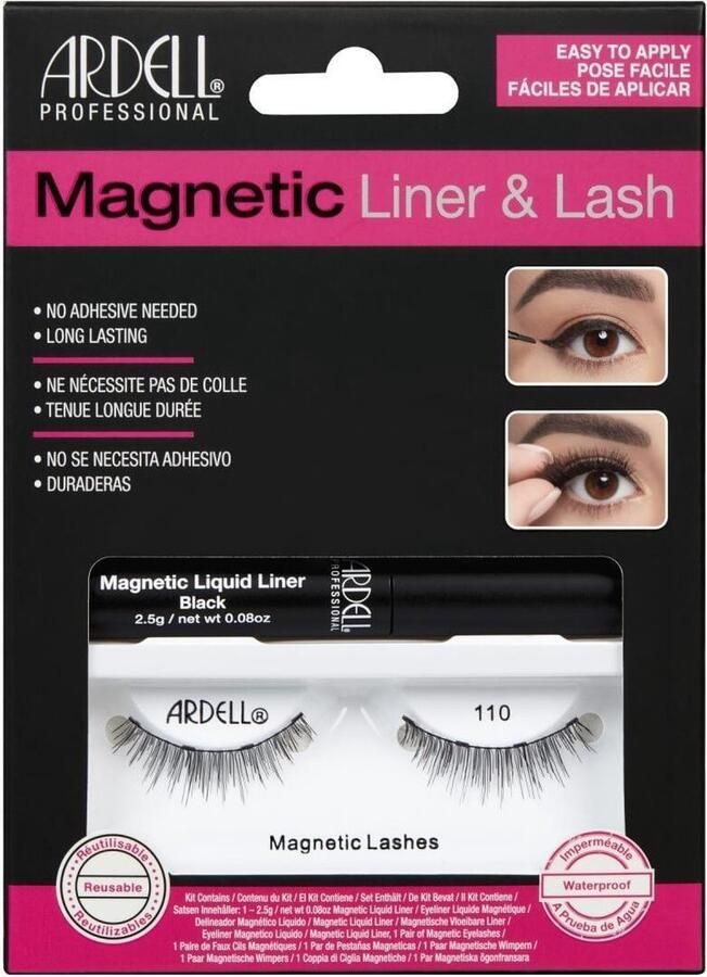 Ardell Magnetic Liquid Eyeliner & Lash 110 Nepwimpers met magnetische eyeliner Natuurlijke volume korte lengte Afgeronde wimperstijl