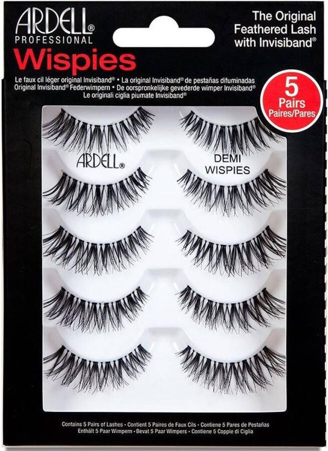 Ardell Demi Wispies Multipack 5 paar Nepwimpers van Echt haar Gemiddeld volume gemiddelde lengte Uitlopend Signature Wispies-stijl met kriskras bevedering en krul