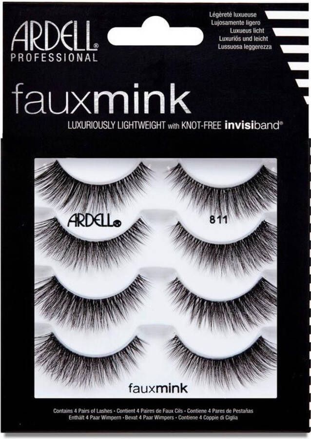 Ardell Faux Mink 811 Multipack 4 paar zijdezachte Nepwimpers Medium volume medium lengte Uitlopende gevleugelde wimperstijl Invisiband