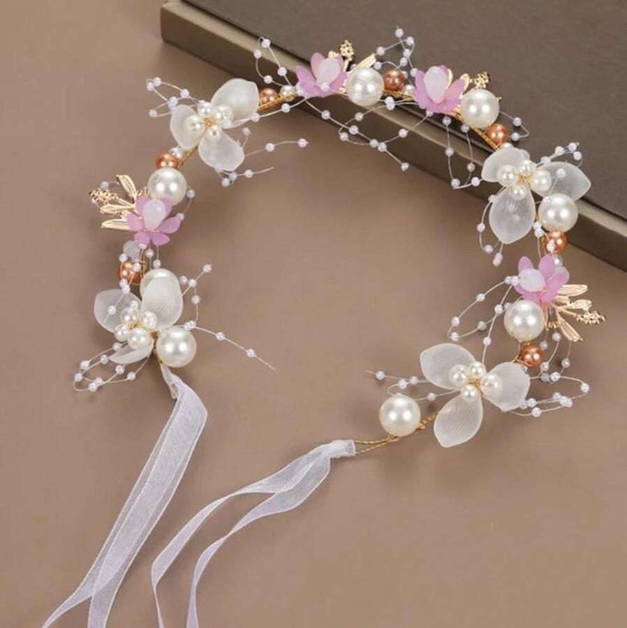Ardran & Tookar Bruidsmeisje Tiara bridesmaid haarband bruids haaraccessoires haar kralen parels Roze 1 stuks