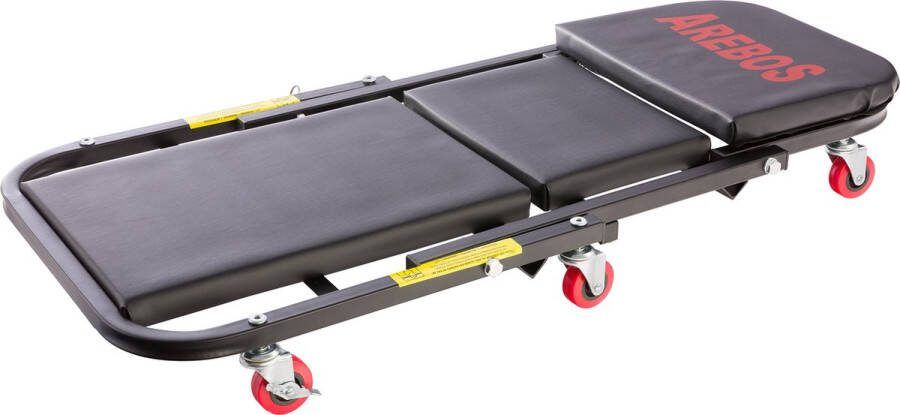 Arebos 2 in 1 Werkplaatsrolplank 6 Wielen Met zit-en ligfunctie Staal grijs bekleed Zwart