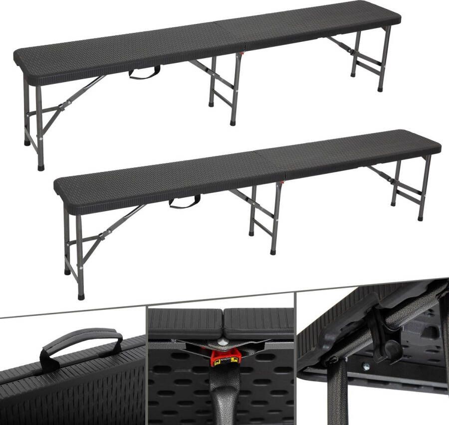 Arebos Tuinbank Set van 2 stuks Picknickbank Inklapbaar Tuinbanken 181 x 30 x 43 cm Zwart