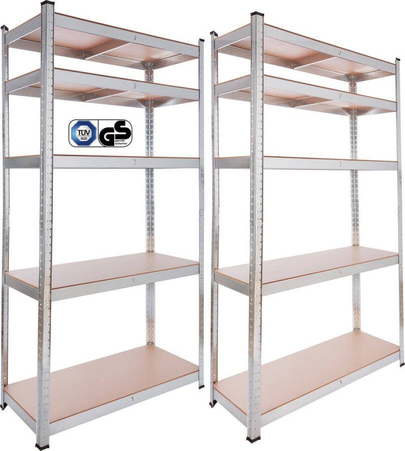 Arebos 2x Stellingkast Opbergrek 5 Planken 875 kg Draagkracht 90x40x180 cm Metaal MDF