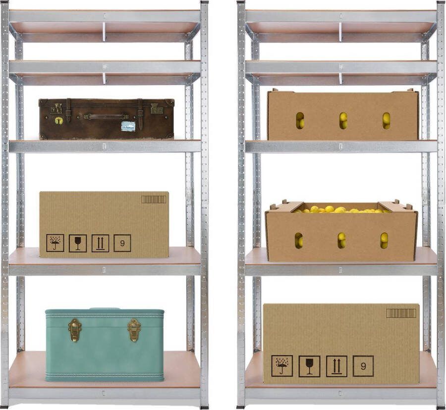Arebos 2x Stellingkast Opbergrek 5 Planken 875 kg Draagkracht 90x40x180 cm Metaal MDF te gebruiken als werkbank