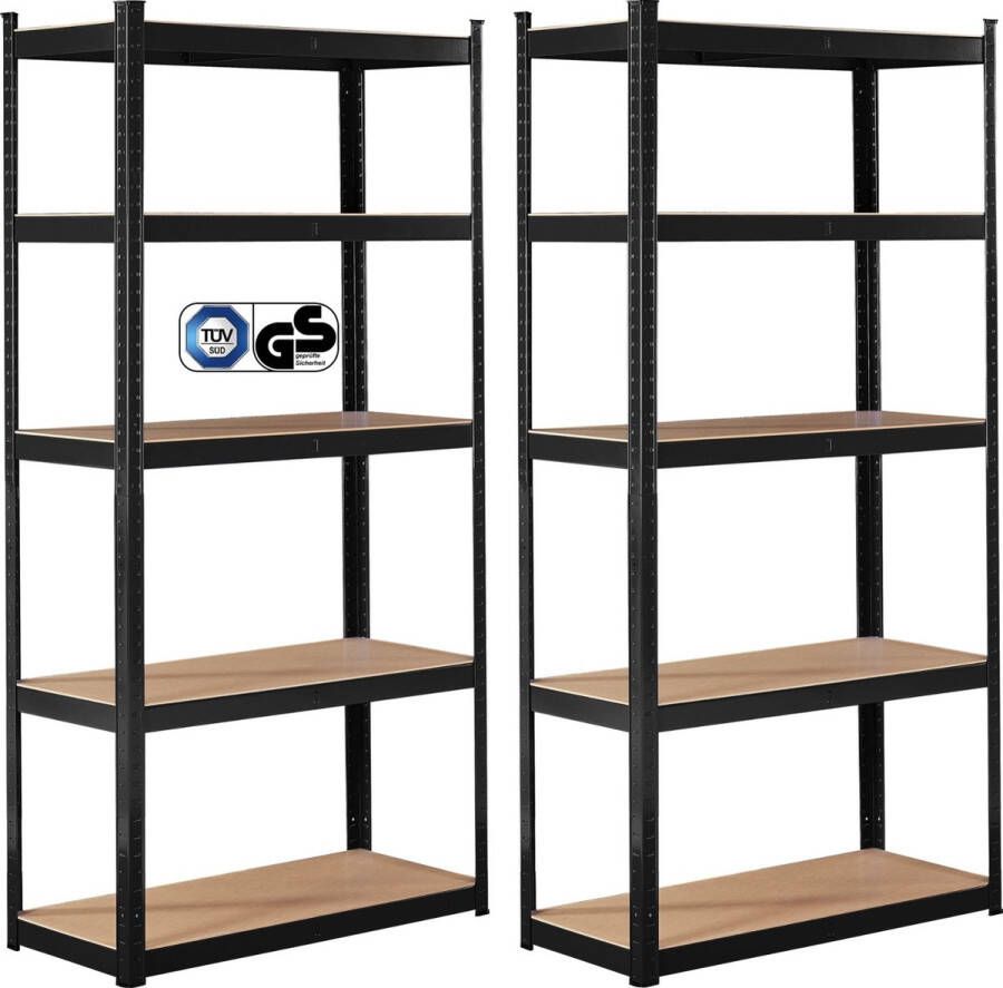 Arebos 2x Stellingkast Stellingkasten Opbergrek 5 Planken 875 kg Draagkracht 90x40x180 cm Metaal MDF Zwart