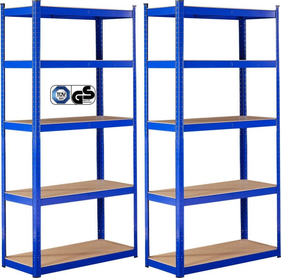 Arebos 2x Stellingkast Stellingkasten Opbergrek 5 Planken 875 kg Draagkracht 90x40x180 cm Metaal MDF Blauw