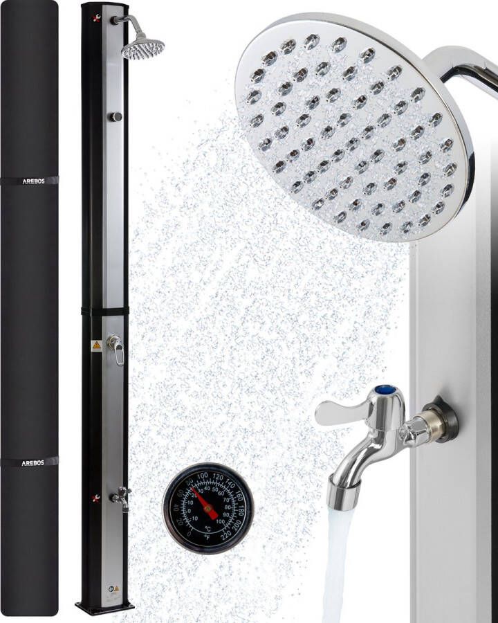 Arebos Tuindouche 35L Solar Douche met thermometer Buitendouche Zonneenergie Tuindouche Buitendouche Zilver Zwart