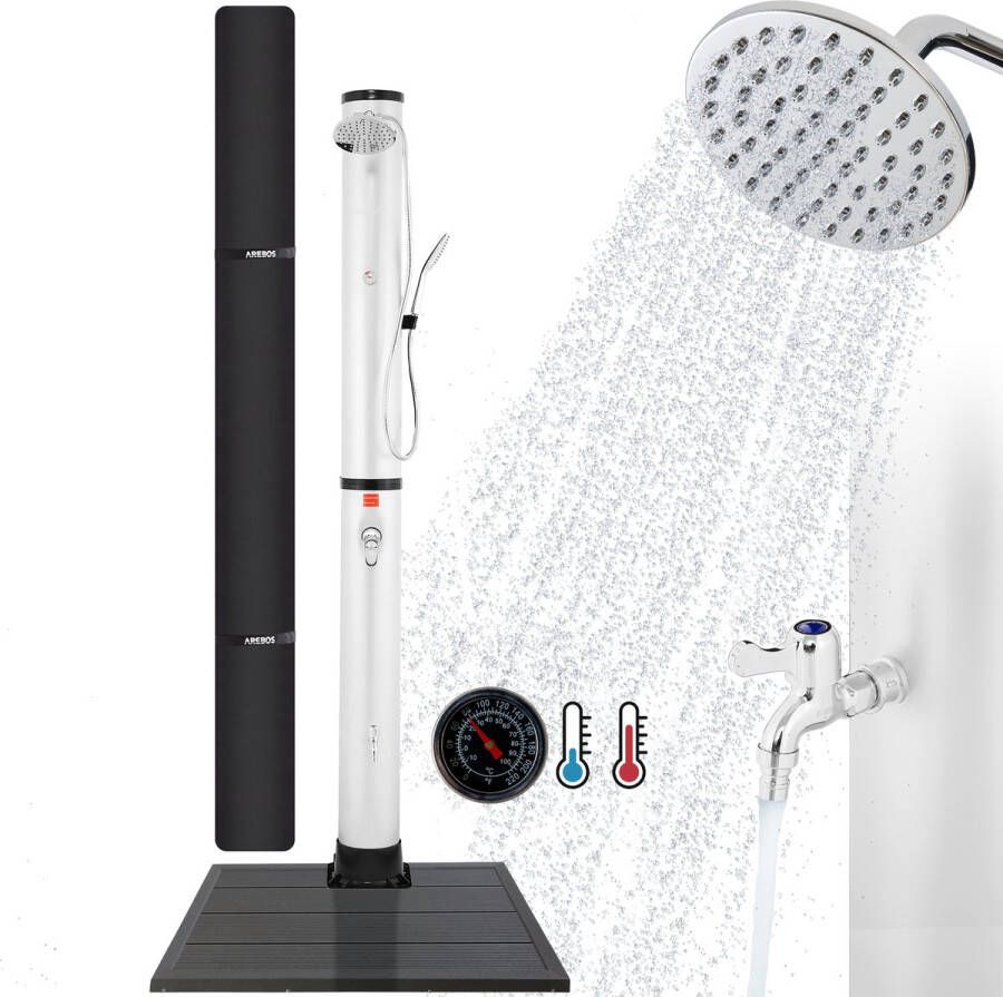 Arebos Premium Tuindouche 40L Solar Douche met Thermometer Handdouche & Vloerelement Buitendouche Zonneenergie Tuindouche Buitendouche Zilver
