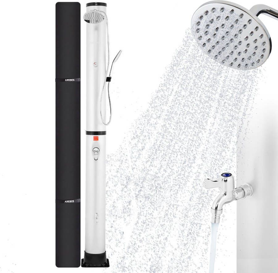 Arebos Premium Tuindouche 40L Solar Douche met Thermometer & Handdouche Buitendouche Zonneenergie Tuindouche Buitendouche Zilver