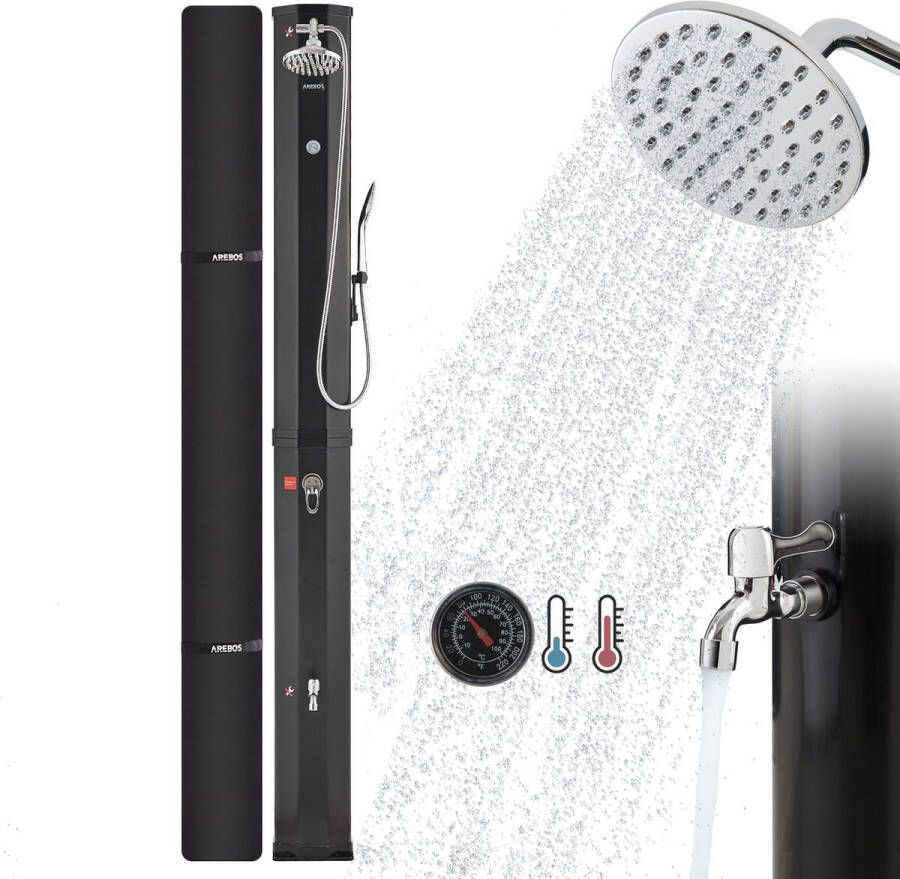 Arebos Tuindouche 60 L Solar Douche met thermometer Buitendouche Zonneenergie met handdouche Tuindouche Buitendouche Zwart