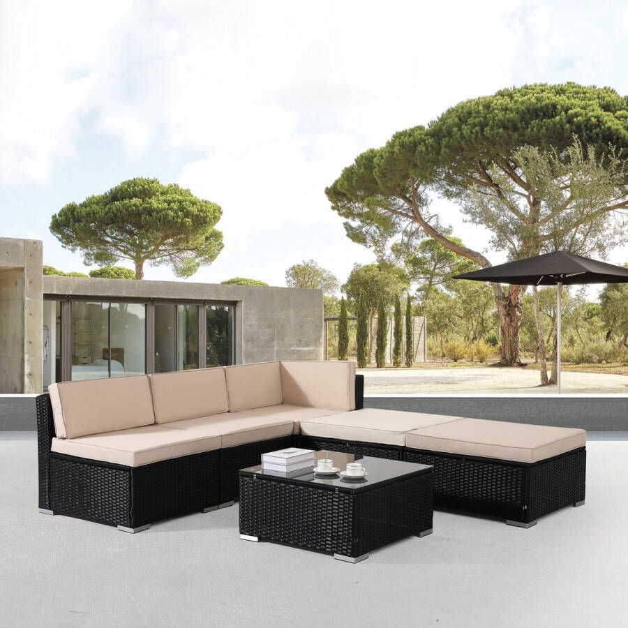 Arebos Barcelona Polyrattan Tuinmeubelen Tuinset Loungeset Zitgroep Zwart