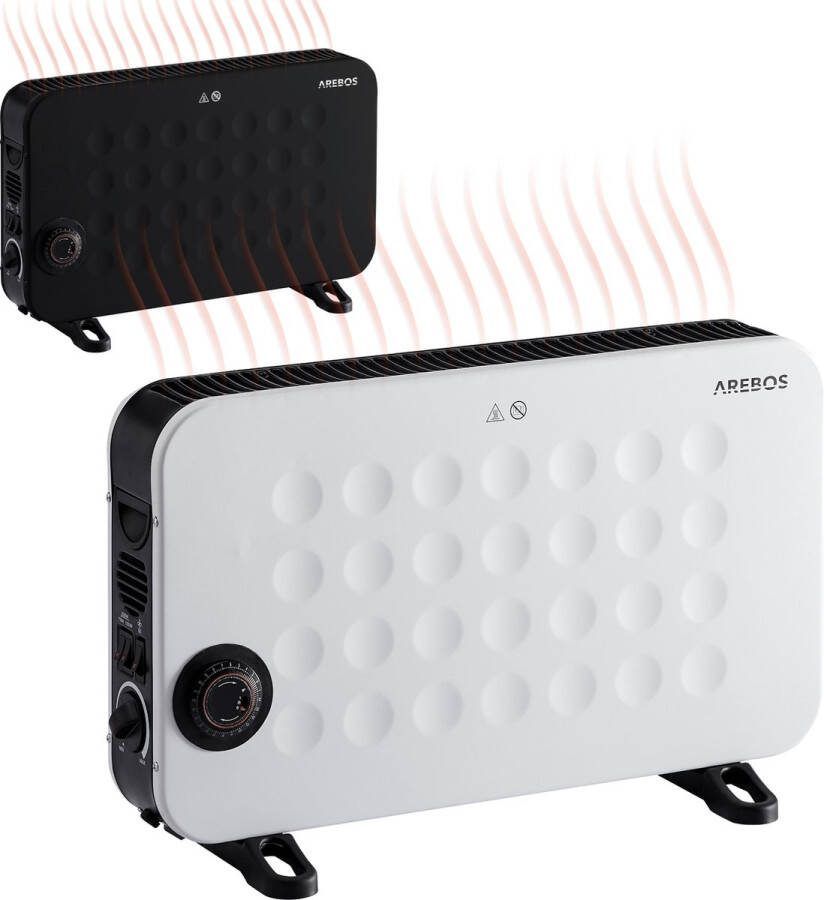 Arebos Convectorkachel Electrisch 2000W Convectorkachel met thermostaat Elektrische Kachel 3 warmtestanden Zwart