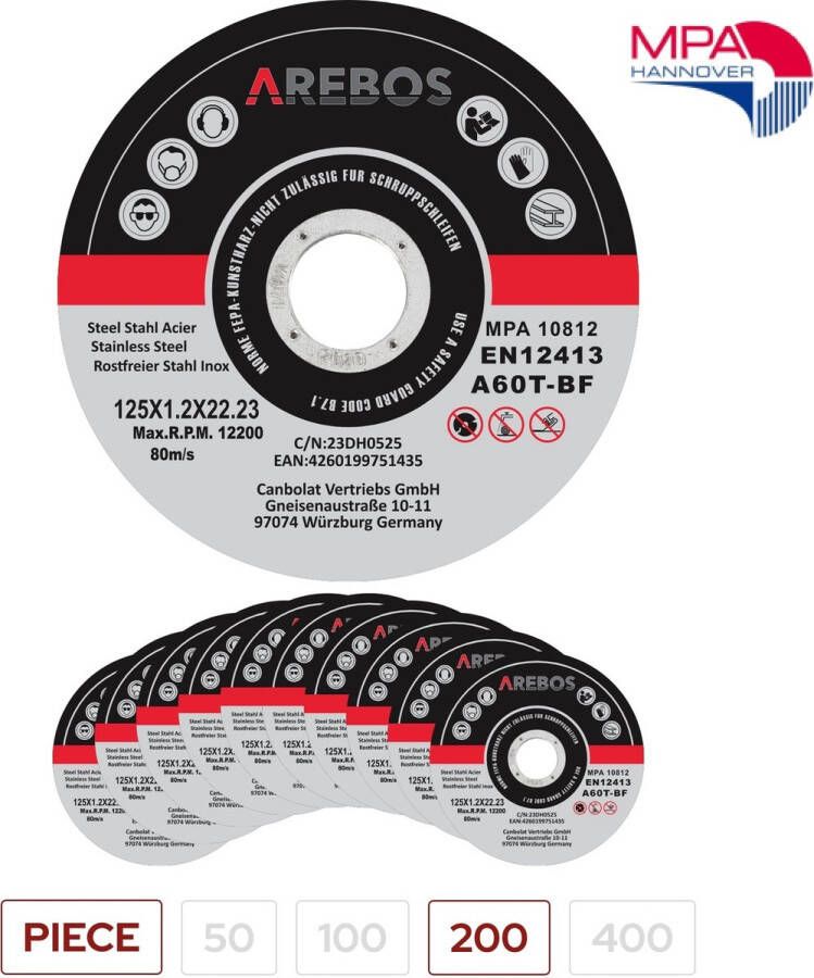 Arebos Doorslijpschijven Flexschijven Ø 125 mm Opname 22.2 mm Dikte 1 2 mm