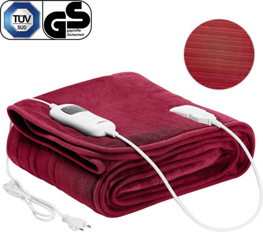 Arebos elektrische deken Elektrische verwarmde onderdeken knuffeldoek 160 × 120 cm Bordeaux