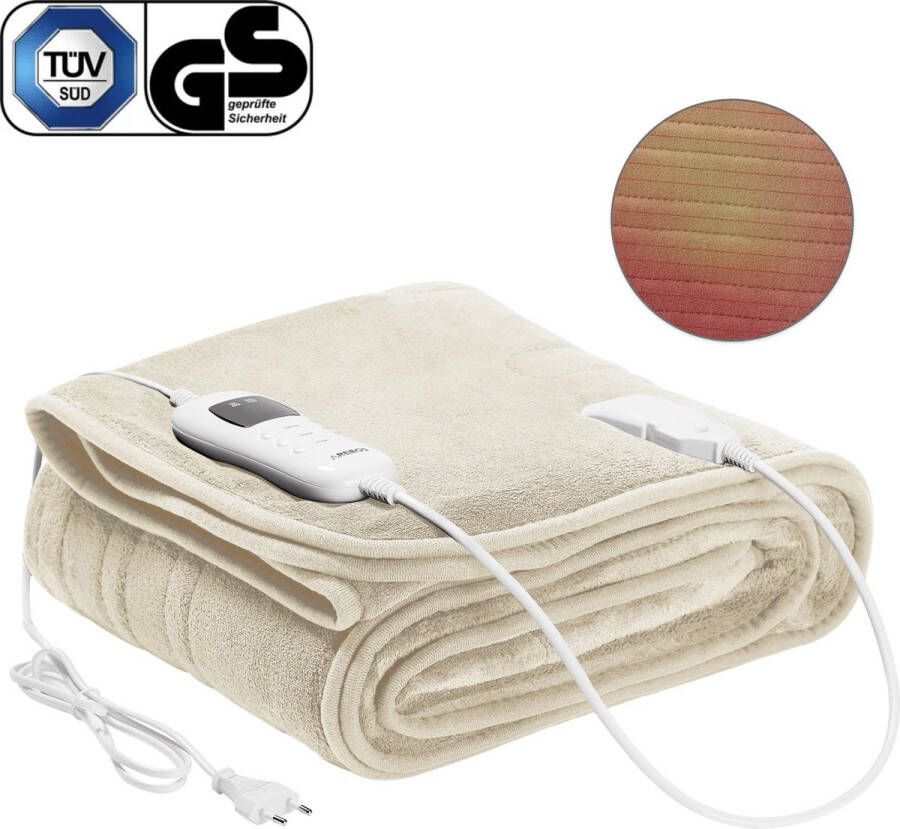 Arebos Elektrische deken Elektrische verwarmde onderdeken knuffeldoek 200 × 180 cm Beige