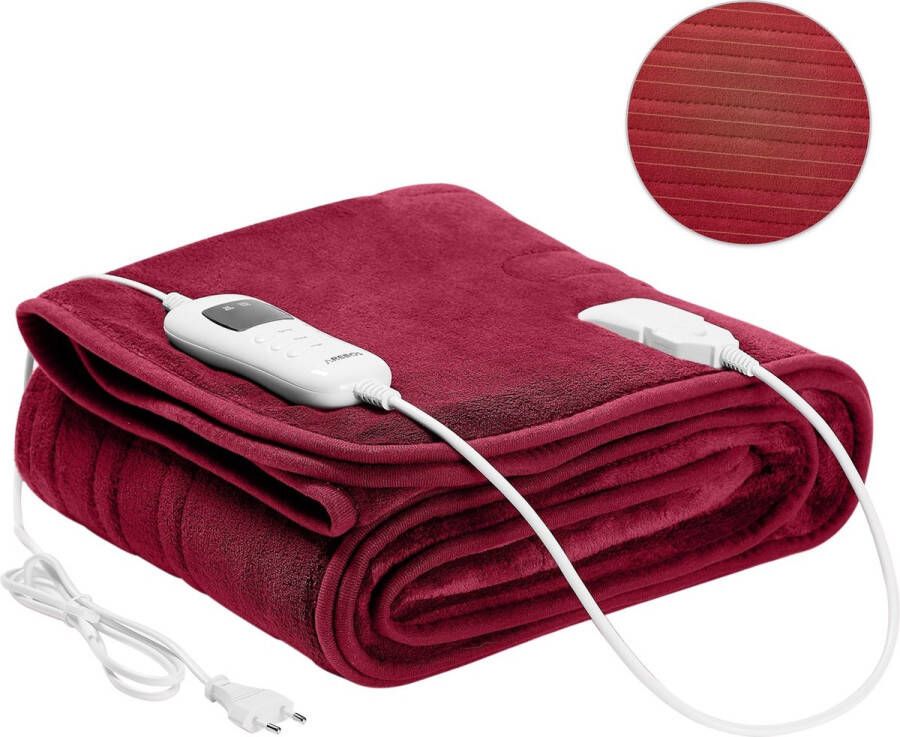 Arebos Elektrische deken Elektrische verwarmde onderdeken knuffeldoek 200 × 180 cm Bordeaux