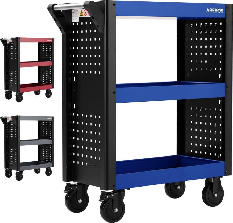 Arebos Gereedschapswagen Gereedschapstrolley 3 vakken Bleu Noir