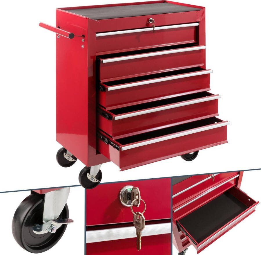 Arebos Gereedschapswagens Werkplaatswagen 5 Lades Rood