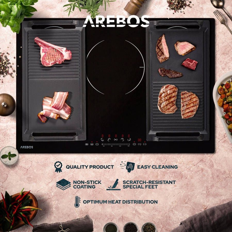 Arebos Grillplaat Grillpan Inductie grillplaat Gietijzeren grillpan BBQ