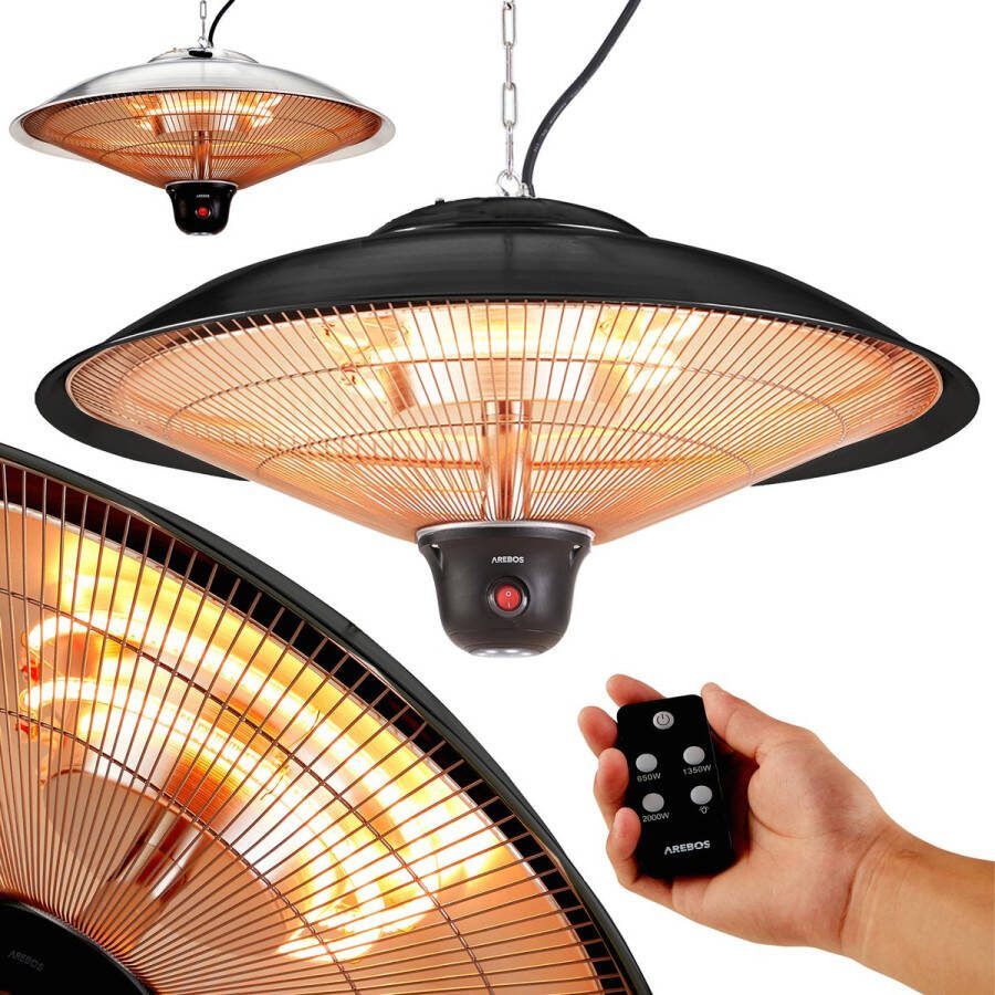 Arebos Infrarood Heater 2000W met afstandsbediening Elektrische Kachel met 3 standen Terrasverwarmer binnen & buiten Infraroodstralers Terras Heater Straalkachel Terrasverwarmer Hangend